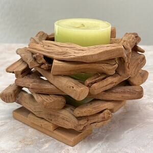 Driftwood Rustic Candle Holder Hand Pieced Modern Minimalist Natural Decor